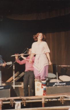 Chris Sheppard clog dancing at Fairport Convention's Farewell Festival, August 1979. I'm playing the flute